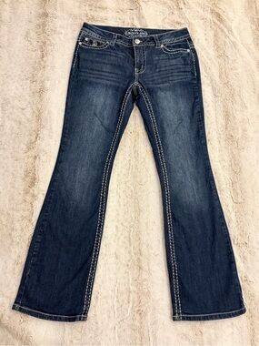 ✨ Vintage Y2K Paisley Sky Low Rise Flare Jeans Rhinestone McBling Grunge